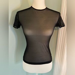 Y2K Vintage Mesh T-Shirt See Through Shirt Sleeve Black Size XS Goth